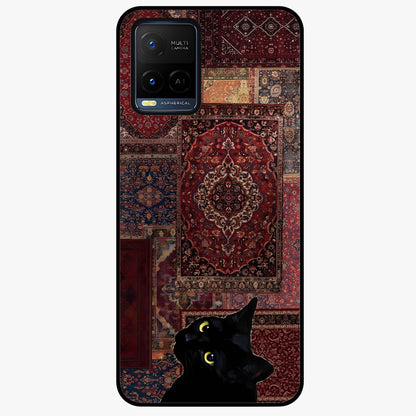 Regal Magic Cat Apple Glass Case showing flat back view with magical cat artwork holding apple and glossy glass finish.