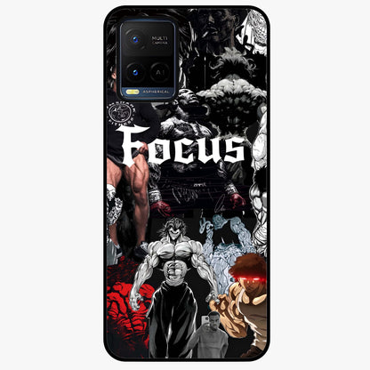 Relentless Power Focus Glass Case showing flat back view with motivational typography artwork and glossy glass finish.