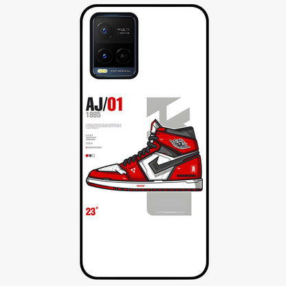 Retro Sneaker Blueprint Glass Case showing flat back view with sneaker blueprint style artwork and glossy glass finish.