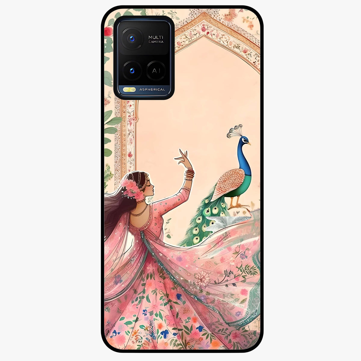 Royal Grace Muse Glass Case showing flat back view with elegant artistic artwork and glossy glass finish.