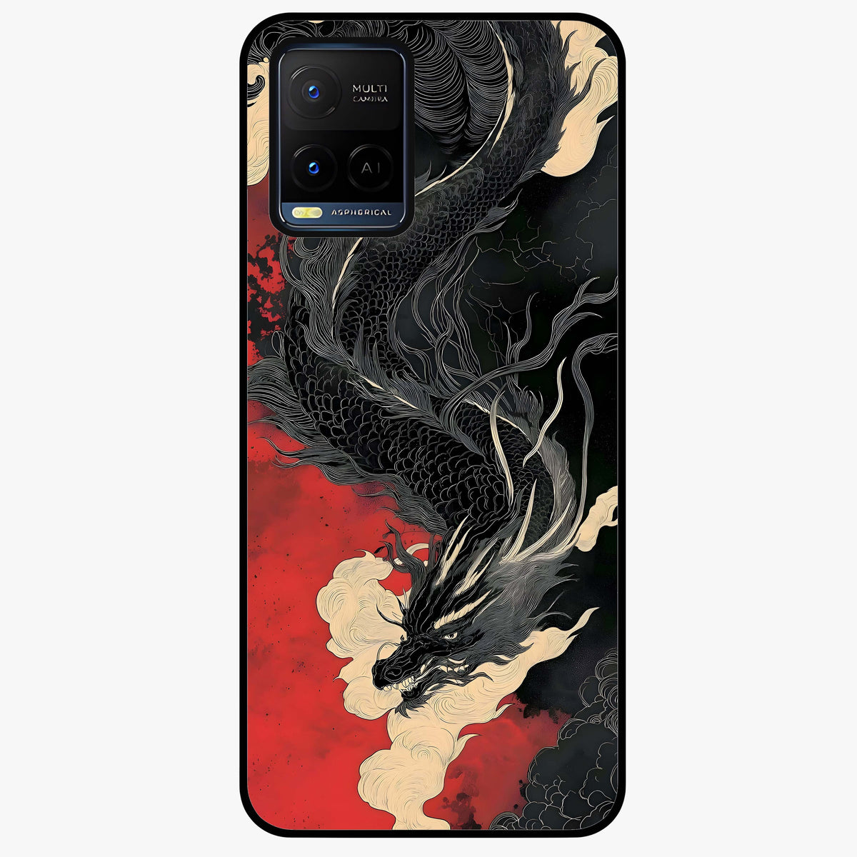 Shadow Dragon Fury Glass Case showing flat back view with fierce dragon artwork and glossy glass finish.