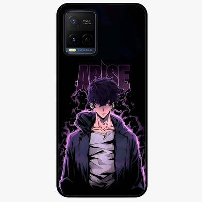 Shadow Monarch Awakening Glass Case showing flat back view with powerful dark monarch themed artwork and glossy glass finish.
