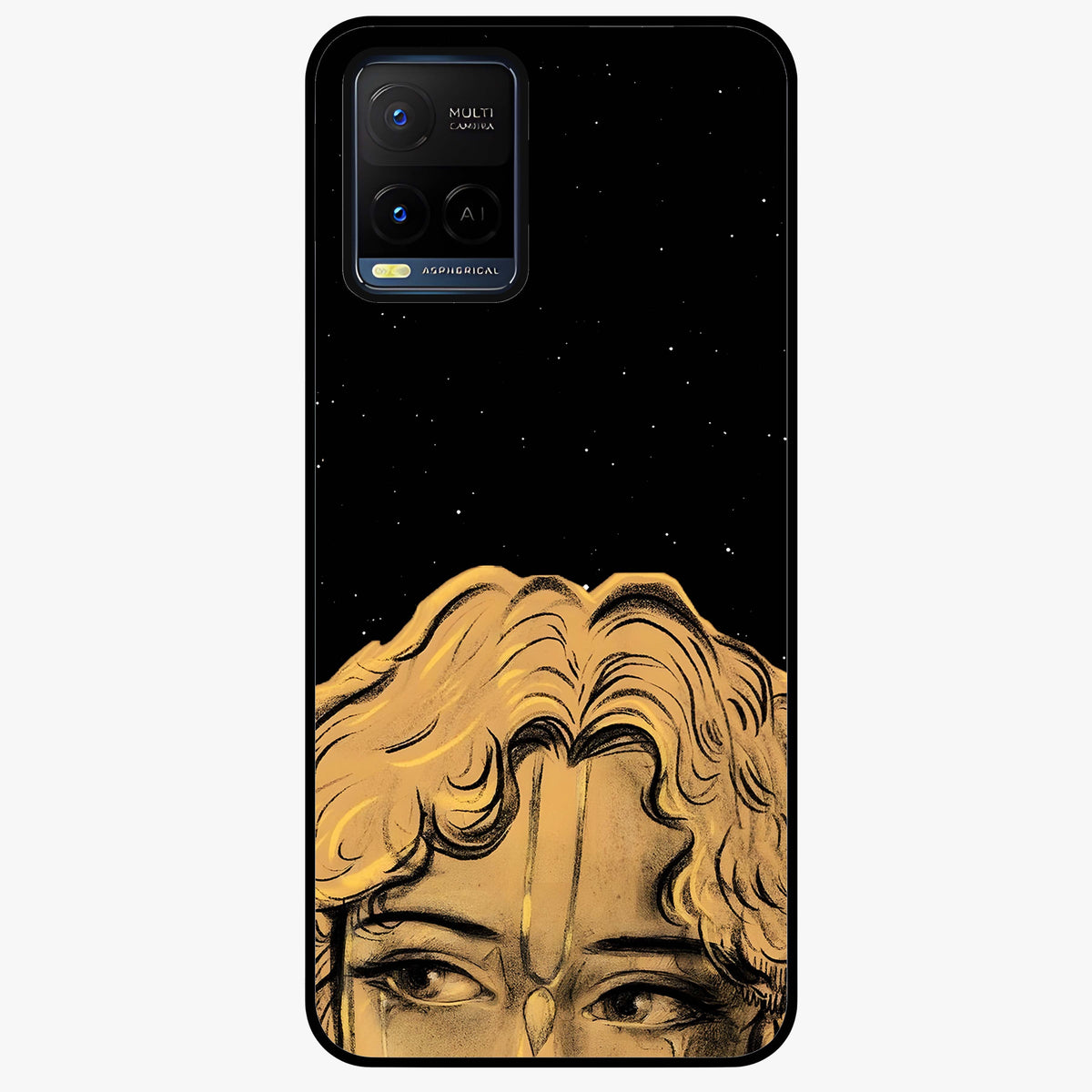 Shri Krishna Art Glass Case showing flat back view with devotional Krishna artwork and glossy glass finish.