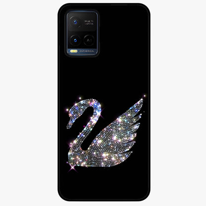 Starlit Swan Grace Glass Case showing flat back view with graceful swan artwork under starry sky and glossy glass finish.