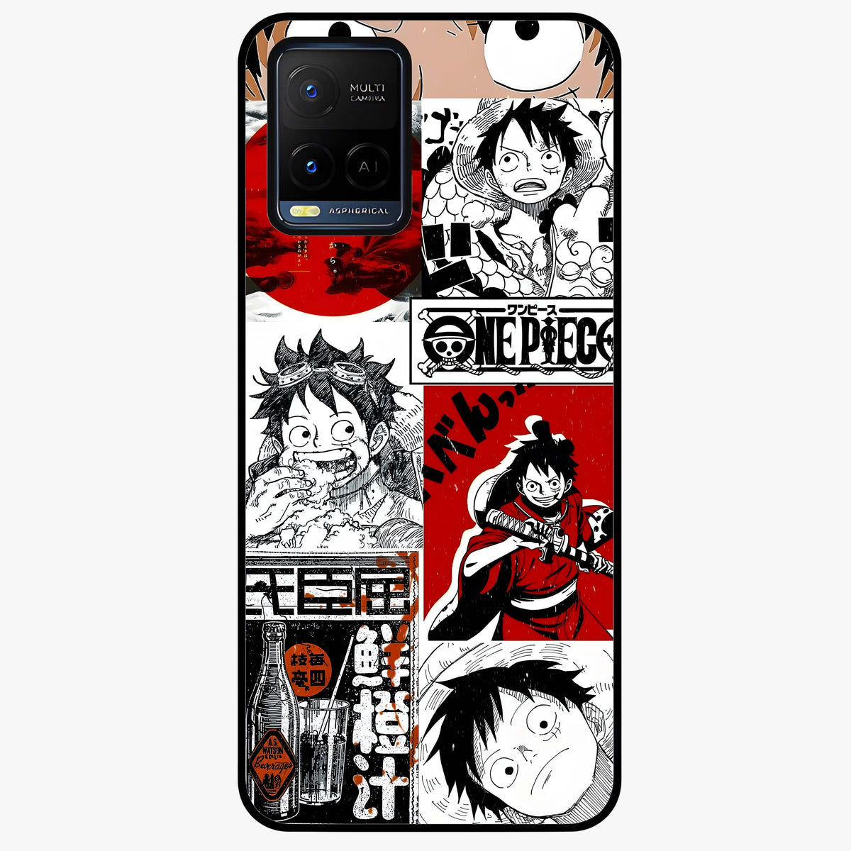 Strawhat Chaos Panels Glass Case showing flat back view with anime inspired chaos panel artwork and glossy glass finish.