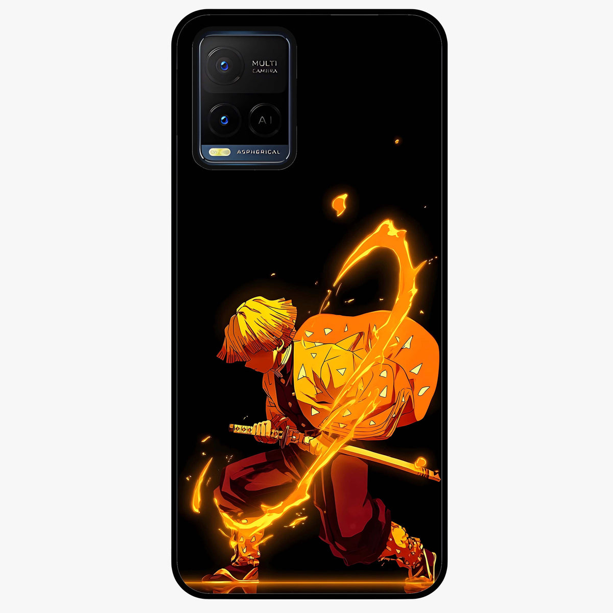 Thunder Flame Execution Glass Case showing flat back view with powerful flame and lightning artwork and glossy glass finish.