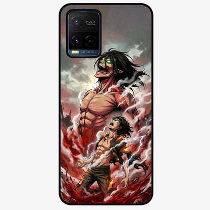 Titan Awakening Fury Glass Case showing flat back view with powerful titan inspired artwork and glossy glass finish.