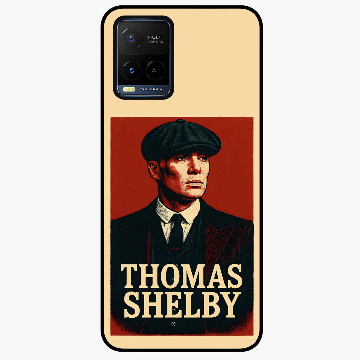 Vintage Mafia Authority Glass Case showing flat back view with bold vintage mafia inspired artwork and glossy glass finish.