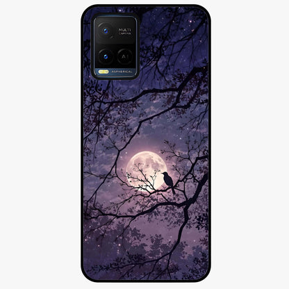 Whispering Moon Silence Glass Case showing flat back view with serene moon themed artwork and glossy glass finish.