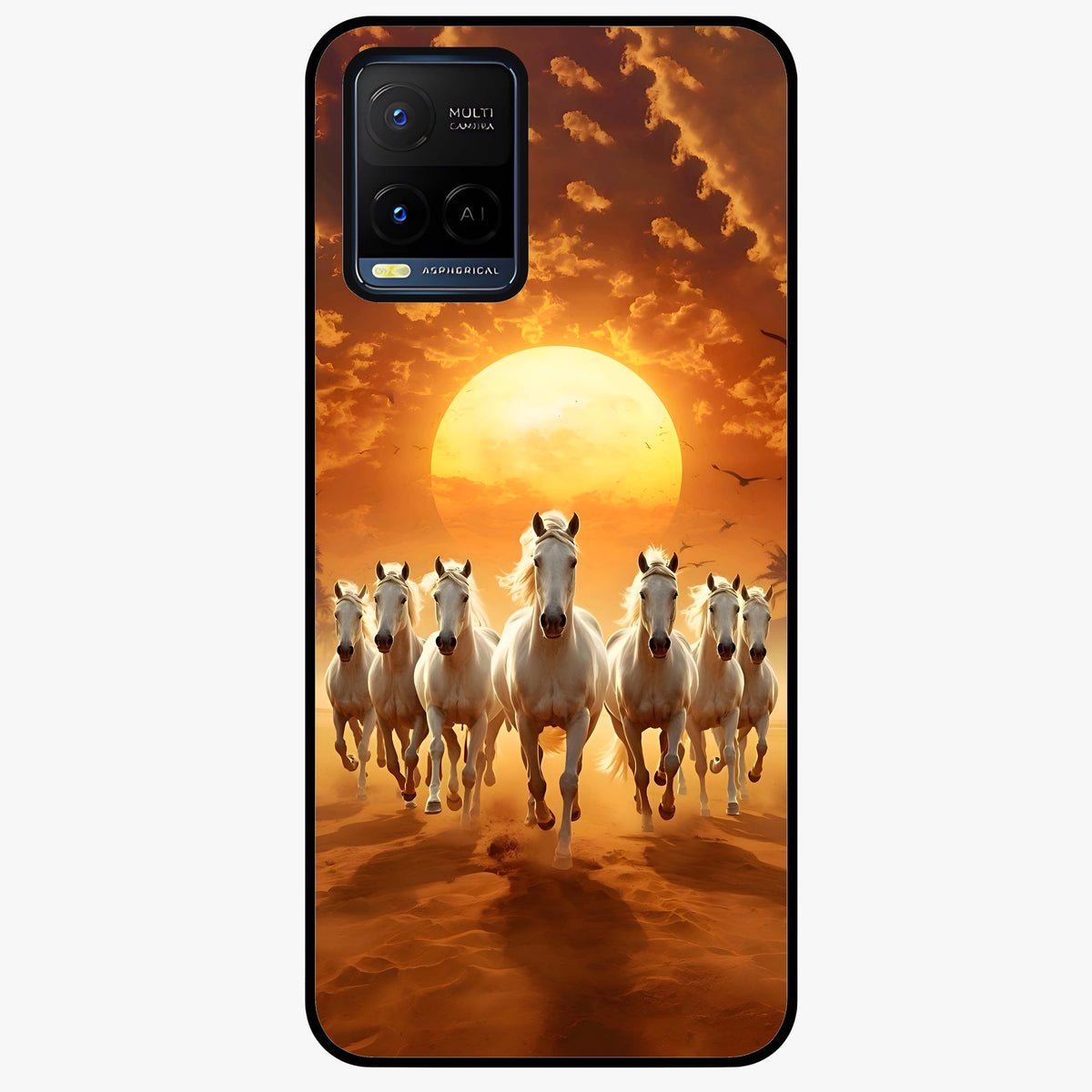 Wild Sunset Majesty Glass Case showing flat back view with majestic sunset landscape artwork and glossy glass finish.