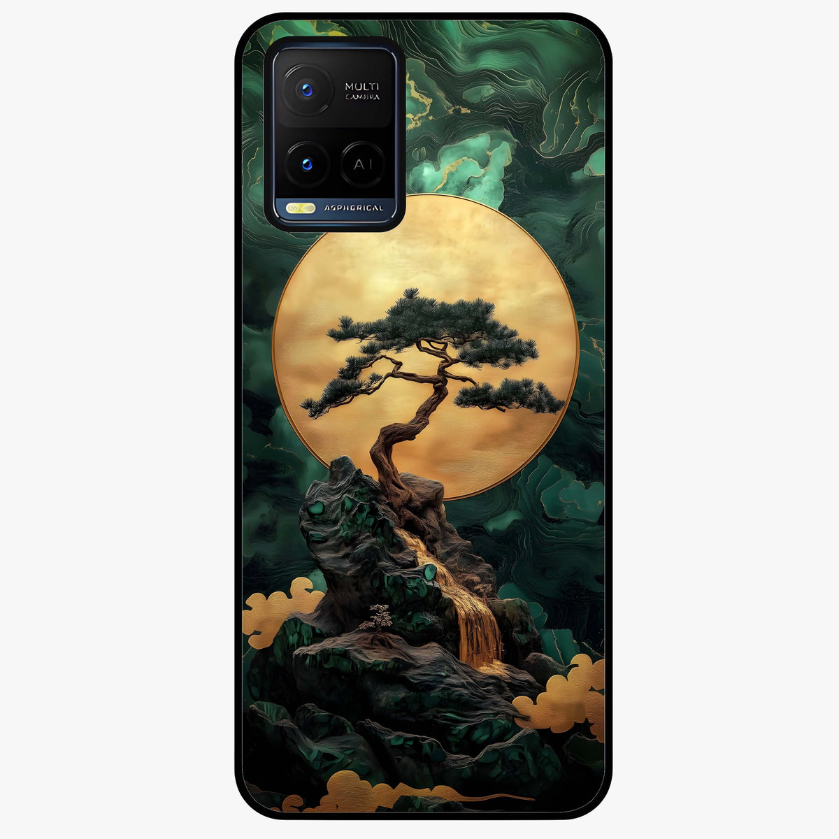 Zen Moon Rise Glass Case showing flat back view with calm moonrise artwork and glossy glass finish.