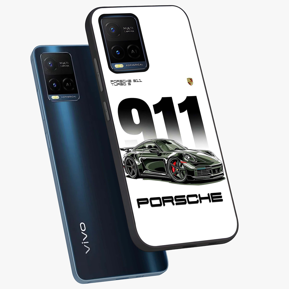 911 Turbo Dominance Glass Case displayed in premium angled mockup highlighting sporty car illustration and sleek glass surface.