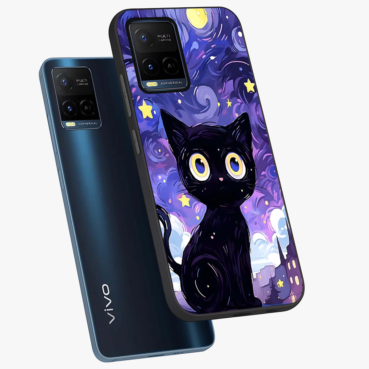 Abstract Cat Art Glass Case displayed in angled mockup highlighting modern abstract cat artwork and sleek glass surface.