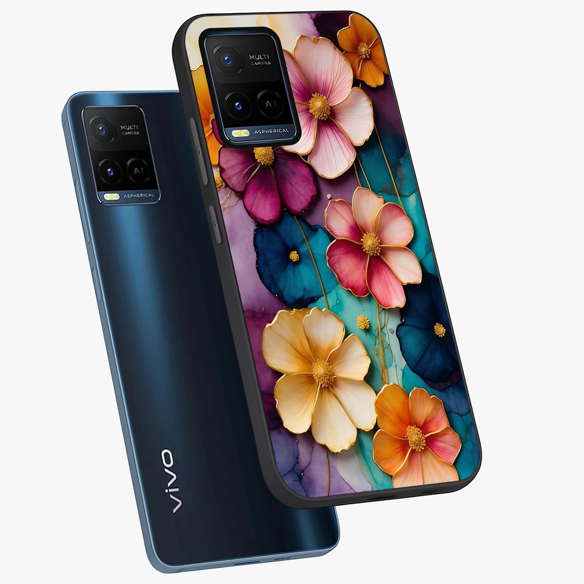 Artlyn Grace Flower Pattern Glass Case displayed in angled mockup highlighting delicate flower pattern design and smooth glass surface.