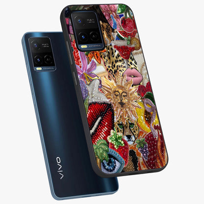 Beaded Fashion Jungle Glass Case displayed in angled mockup highlighting colorful fashion bead design and artistic pattern.