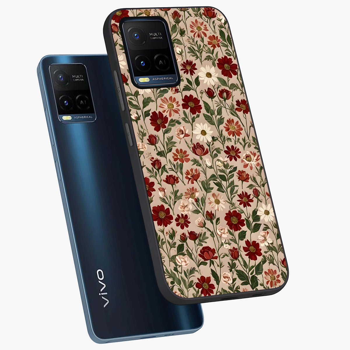 Biege Flower With Leaf Glass Case displayed in angled mockup highlighting minimal floral leaf design and elegant aesthetic.