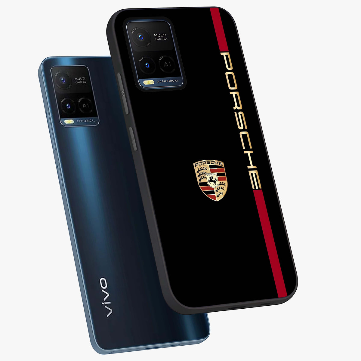 Black Minimal Porsche Glass Case displayed in angled mockup highlighting modern minimal car illustration and clean aesthetic design.