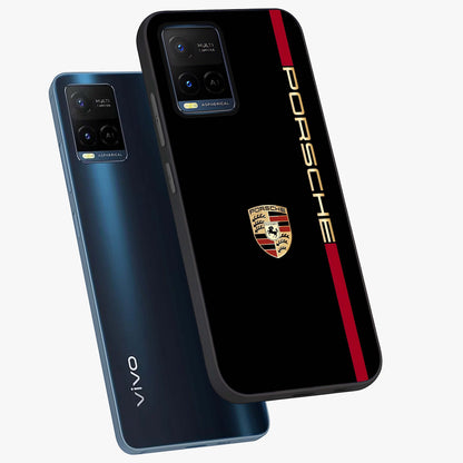 Black Minimal Porsche Glass Case displayed in angled mockup highlighting modern minimal car illustration and clean aesthetic design.