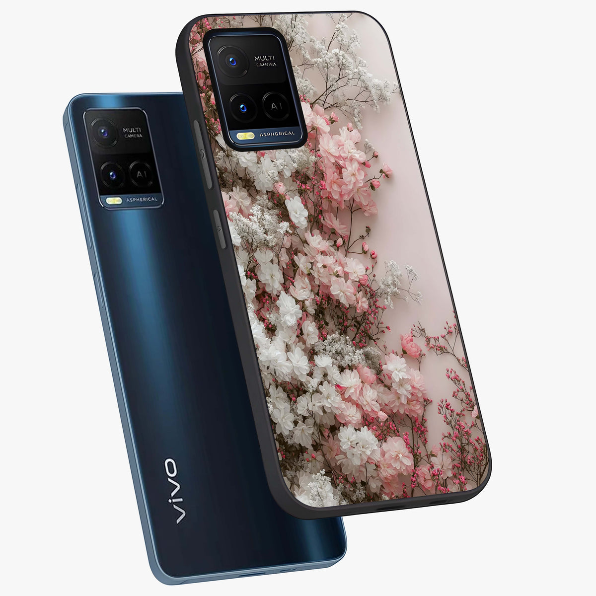 Blush Blossom Cloud Glass Case displayed in angled mockup highlighting soft cloud and blossom design with pastel aesthetic.