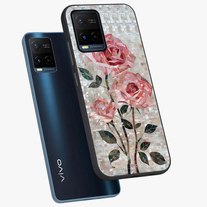 Blush Mosaic Bloom Glass Case displayed in angled mockup highlighting artistic mosaic flower pattern with aesthetic design.