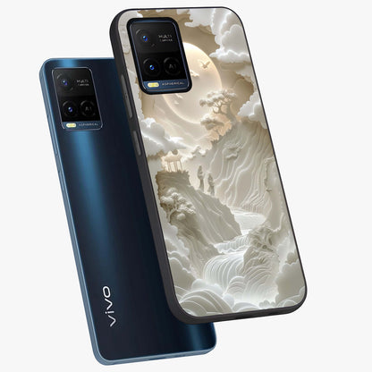 Celestial Origami Glass Case displayed in angled mockup highlighting geometric origami design with cosmic aesthetic theme.