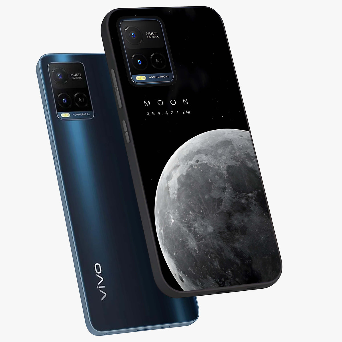Cosmic Moon Glow Glass Case displayed in angled mockup highlighting celestial moon design with cosmic aesthetic theme.