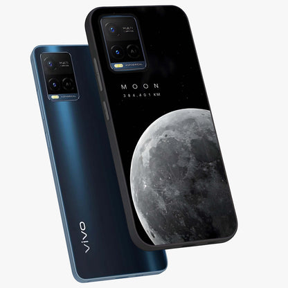 Cosmic Moon Glow Glass Case displayed in angled mockup highlighting celestial moon design with cosmic aesthetic theme.