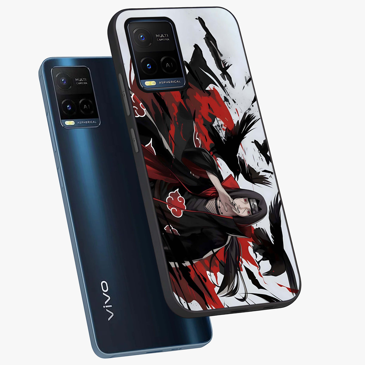 Crimson Crow Illusion Glass Case displayed in angled mockup highlighting mysterious crow graphic with dark aesthetic style.