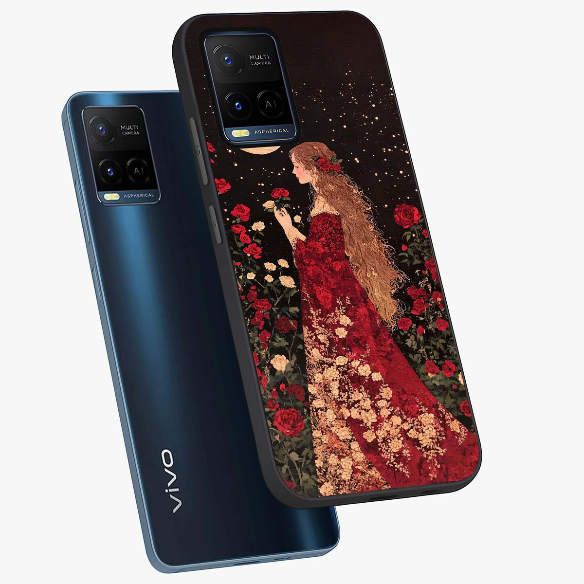Crimson Dreams Glass Case displayed in angled mockup highlighting soft crimson aesthetic design with artistic theme.