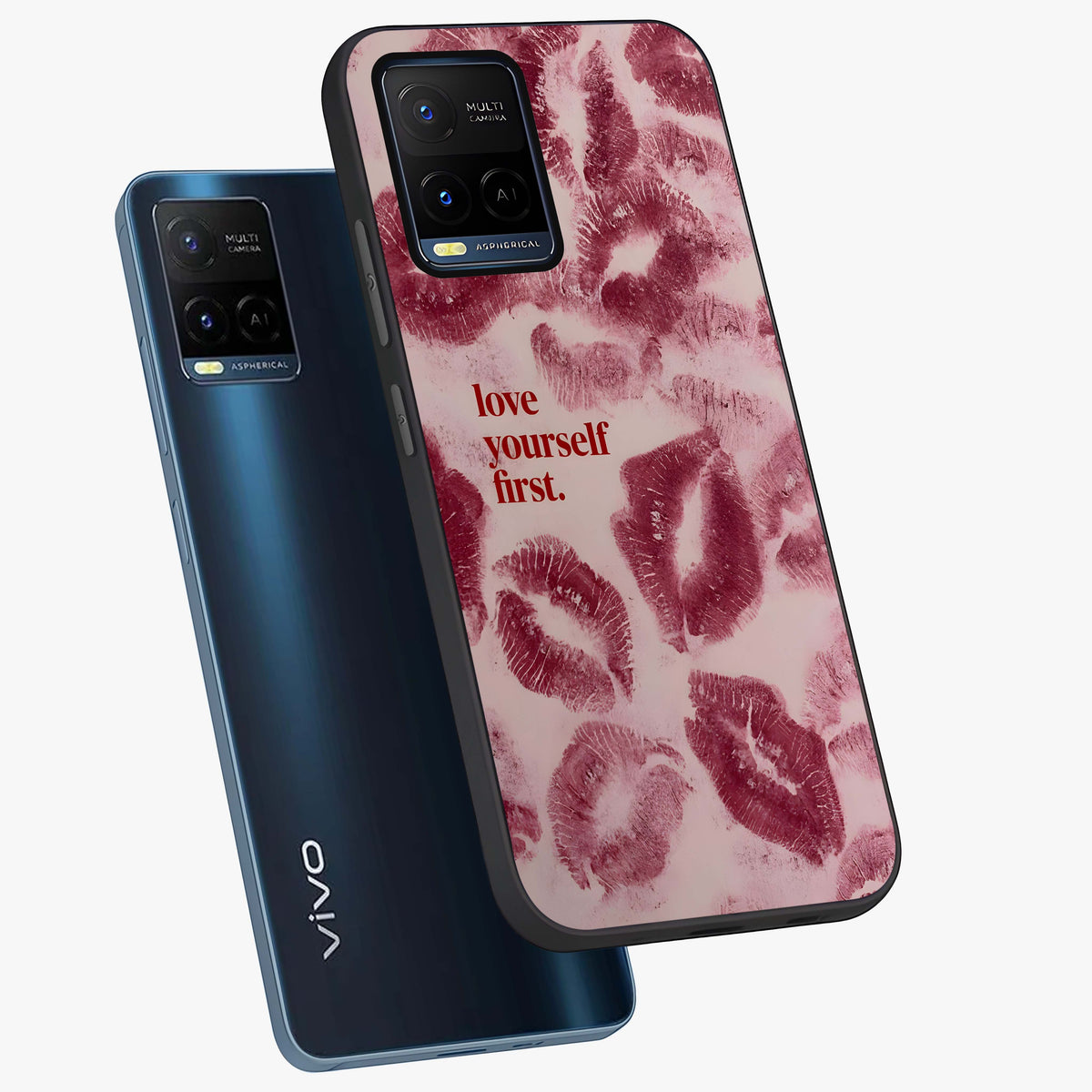 Crimson Kiss Love Glass Case displayed in angled mockup highlighting bold love inspired design with modern aesthetic style.