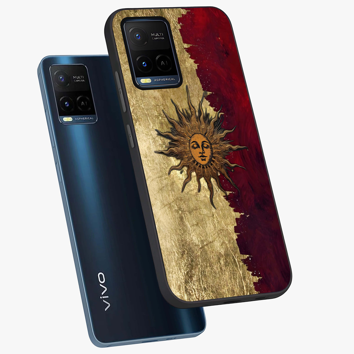 Crimson Sun Majesty Glass Case displayed in angled mockup highlighting majestic crimson sun design with bold aesthetic style.
