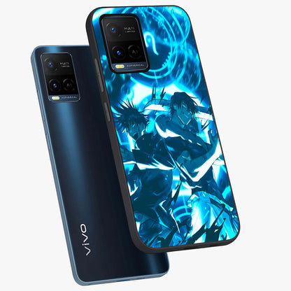 Cursed Energy Clash Glass Case displayed in angled mockup highlighting powerful battle inspired graphic with anime style aesthetic.