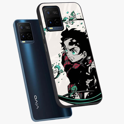 Demon Slayer Glass Case displayed in angled mockup highlighting dramatic anime character design with action aesthetic.