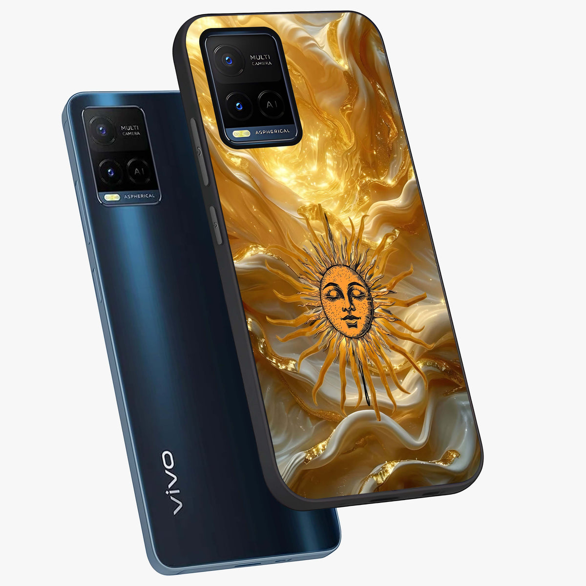 Eternal Golden Glow Glass Case displayed in angled mockup highlighting glowing golden aesthetic design with elegant style.