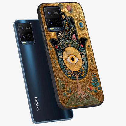 Ethereal Evil Eye Glass Case displayed in angled mockup highlighting protective evil eye symbol with spiritual aesthetic design.