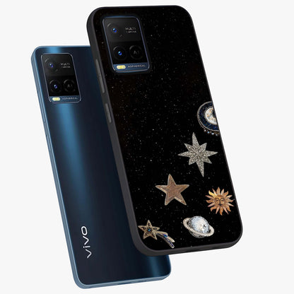Galactic Charm Glow Glass Case displayed in angled mockup highlighting luminous galaxy inspired design with dreamy aesthetic.