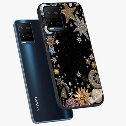 Galactic Jewel Stars Glass Case displayed in angled mockup highlighting shining celestial star design with cosmic aesthetic style.