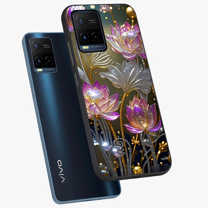 Golden Floral Majesty Glass Case displayed in angled mockup highlighting elegant flower design with royal golden aesthetic.