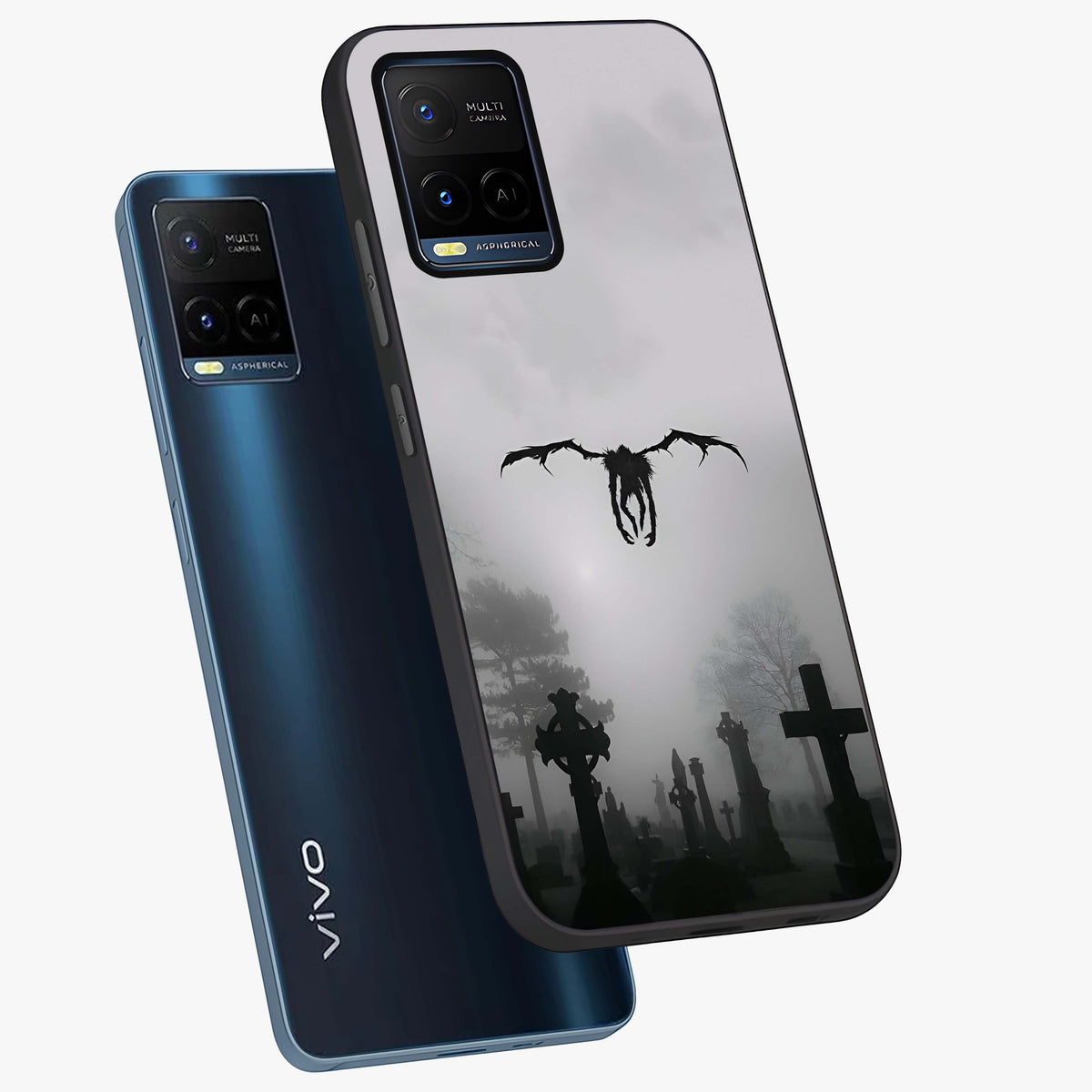 Graveyard Shadow Descent Glass Case displayed in angled mockup highlighting eerie shadow illustration with gothic aesthetic.