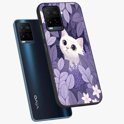 Lilac Hide Peek Cat Glass Case displayed in angled mockup highlighting playful feline illustration with lilac aesthetic design.