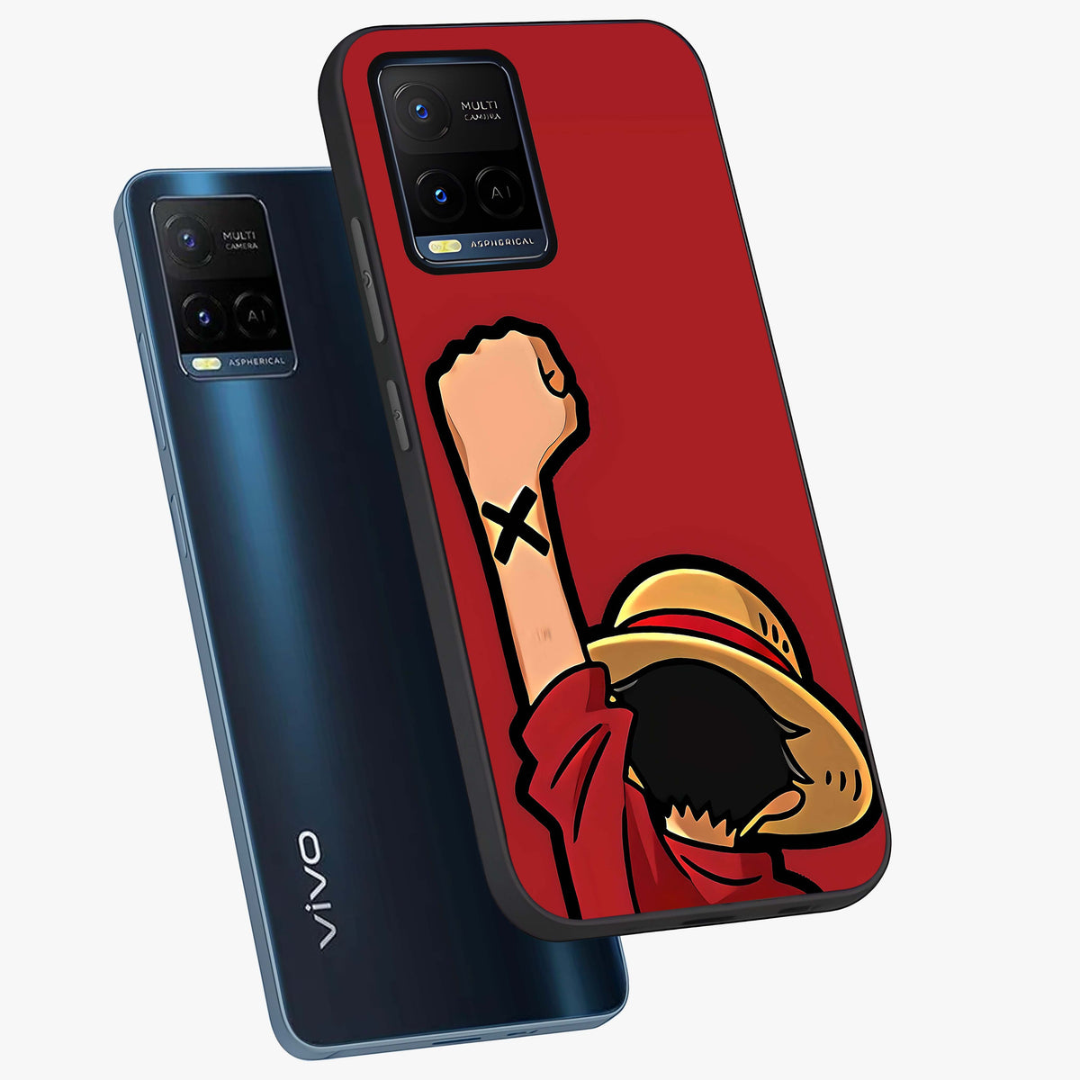 Luffy X Spirit Glass Case displayed in angled mockup highlighting powerful anime design with energetic action aesthetic.