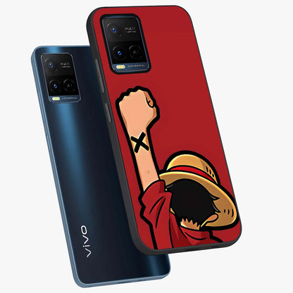 Luffy X Spirit Glass Case displayed in angled mockup highlighting powerful anime design with energetic action aesthetic.
