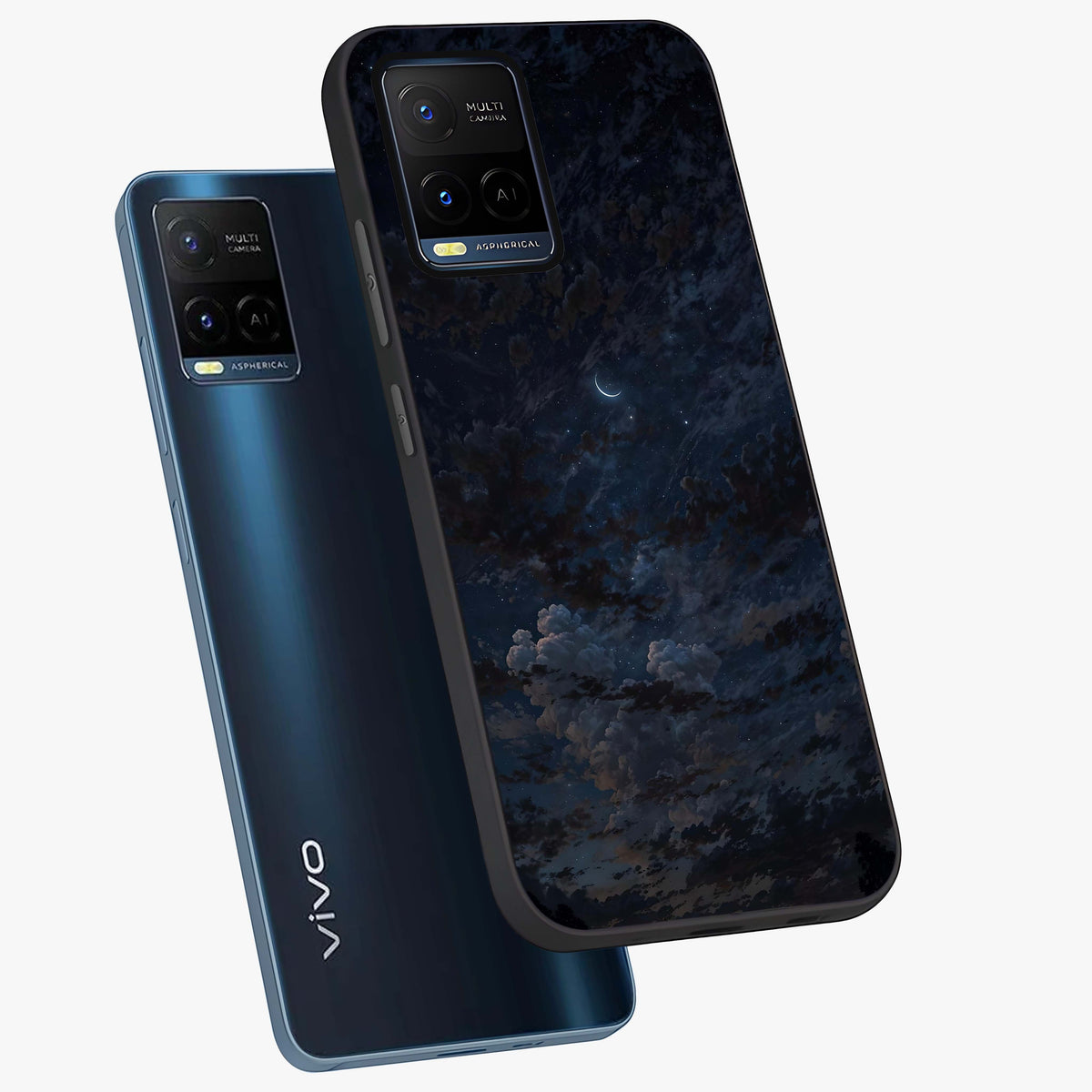 Lunar Veil Silence Glass Case displayed in angled mockup highlighting soft lunar design with peaceful celestial aesthetic.