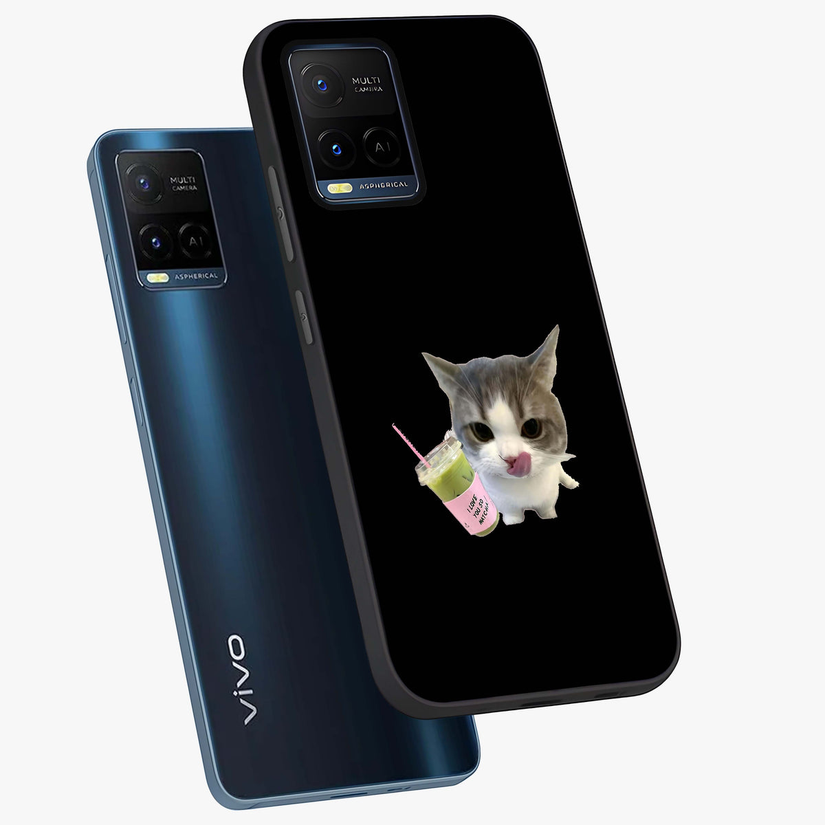 Matcha Cat Style Glass Case displayed in angled mockup highlighting playful feline design with pastel matcha aesthetic.