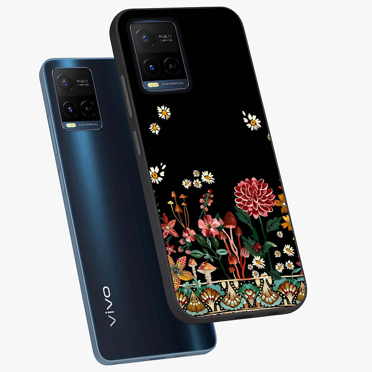 Midnight Bloom Pattern Glass Case displayed in angled mockup highlighting elegant flower design with midnight aesthetic style.