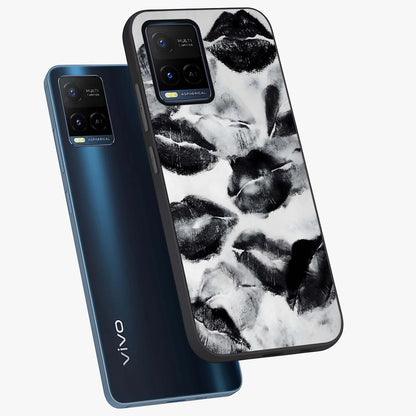 Midnight Kiss Marks Glass Case displayed in angled mockup highlighting playful romantic design with bold midnight aesthetic.