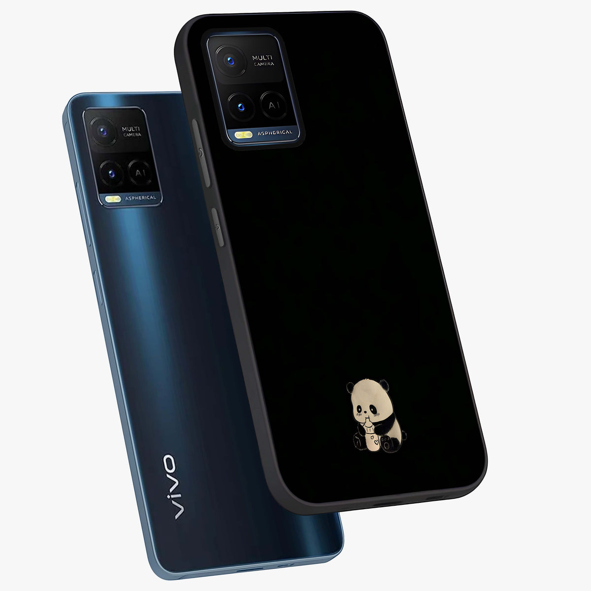 Midnight Panda Love Glass Case displayed in angled mockup highlighting adorable panda illustration with midnight aesthetic.