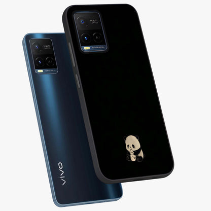 Midnight Panda Love Glass Case displayed in angled mockup highlighting adorable panda illustration with midnight aesthetic.