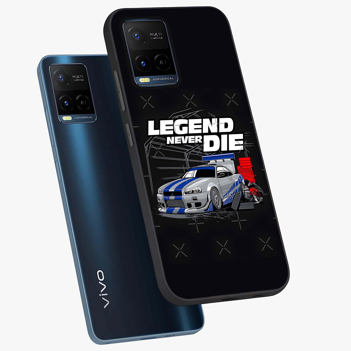 Midnight Racing Legacy Glass Case displayed in angled mockup highlighting dynamic automotive design with bold midnight aesthetic.