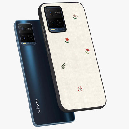 Minimalistic Blue With White Flower Pattern Glass Case displayed in angled mockup highlighting simple floral design with minimal aesthetic.